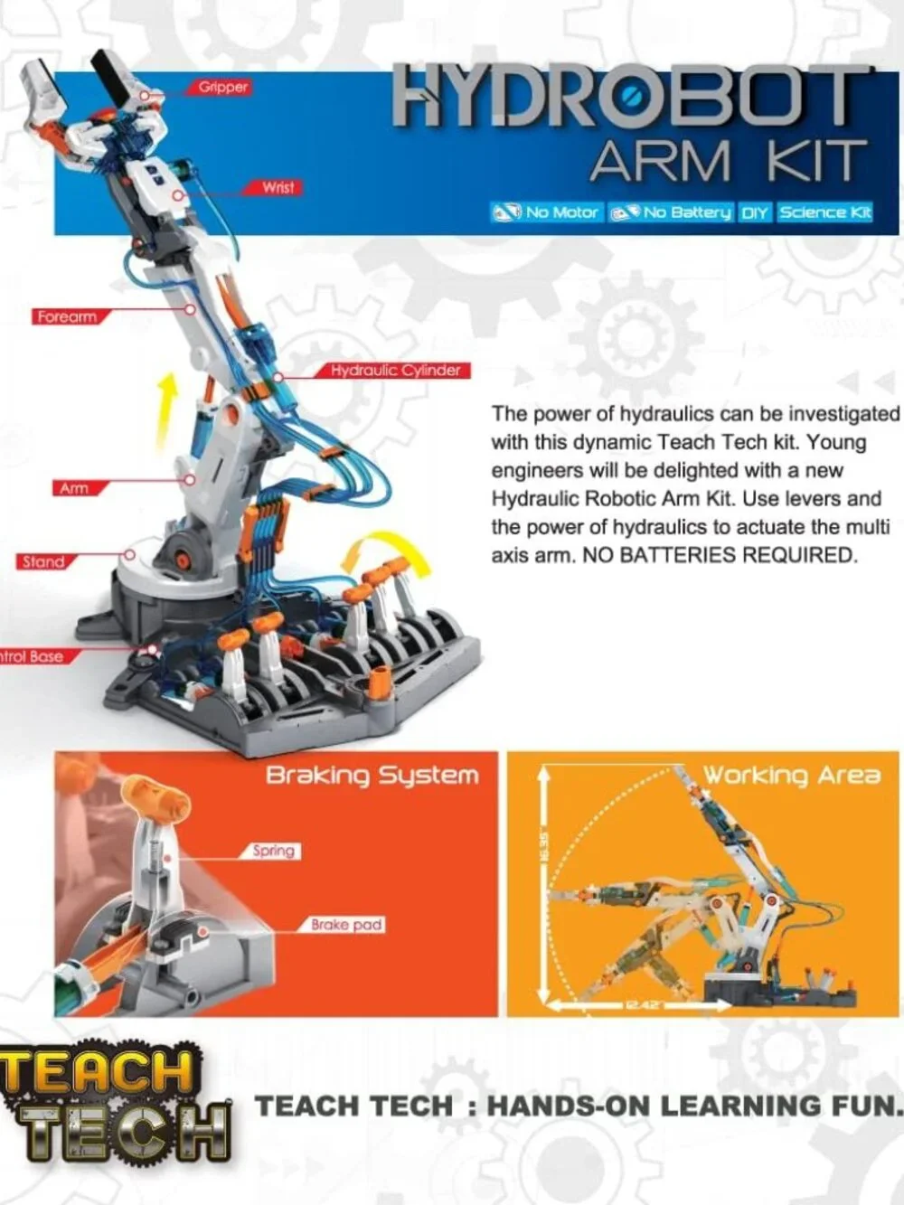 NEW Teach Tech Hydrobot Arm Kit Hydraulic Kit STEM Building Toy Science Set Robo